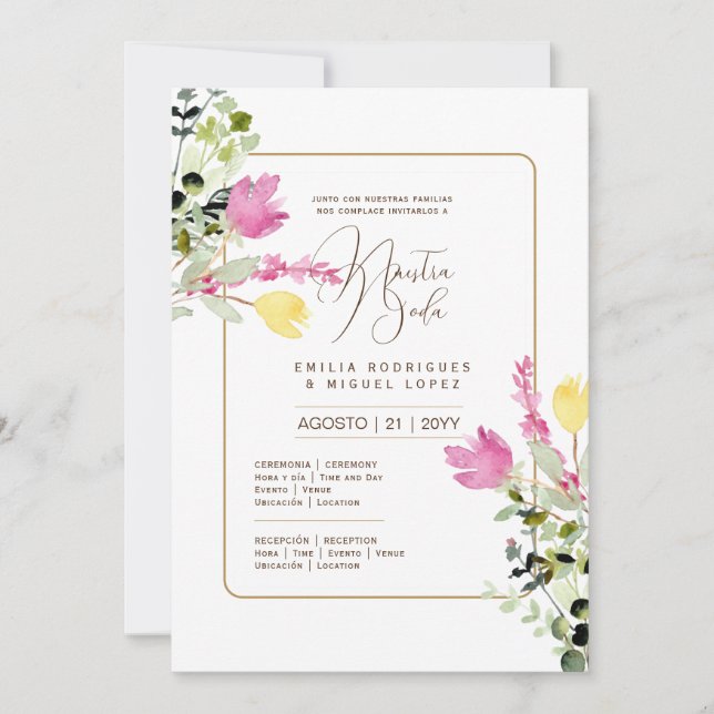 Espanol Invitación de Boda Summer Floral Wedding I Einladung (Vorderseite)
