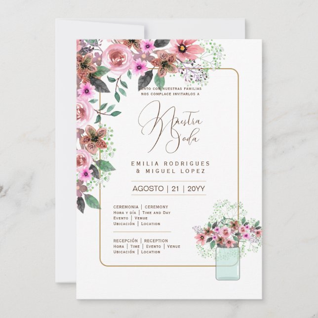 Espanol Invitación de Boda Summer Floral Wedding I Einladung (Vorderseite)