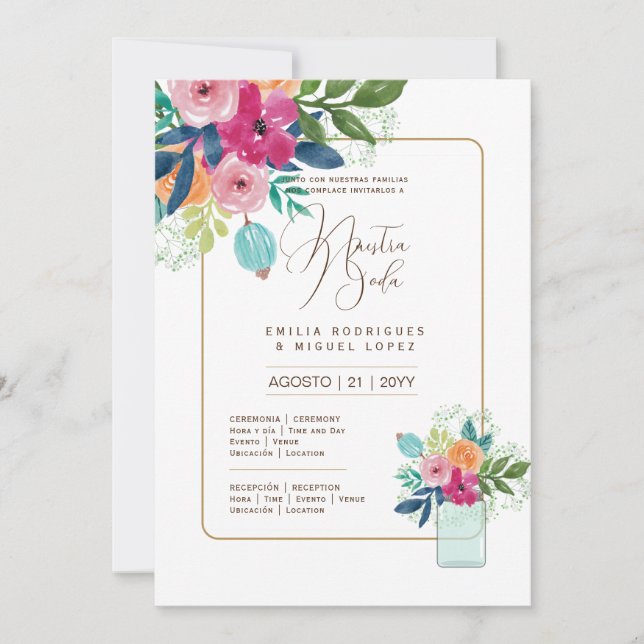 Espanol Invitación de Boda Summer Floral Wedding I Einladung (Vorderseite)