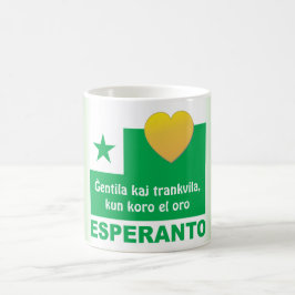 Esperanto Ĝentila kaj trankvila, kun koro EL oro, Kaffeetasse
