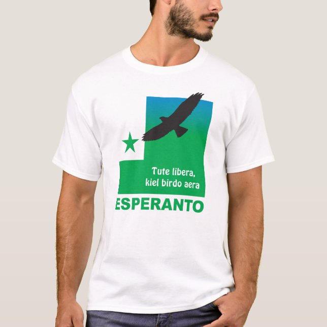Esperanto / "Tute libera, Kiel birdo aera", T-Shirt (Vorderseite)