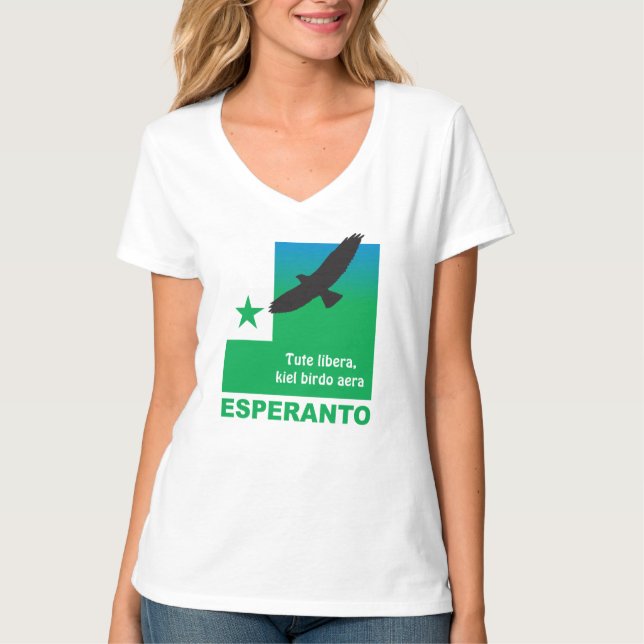 Esperanto / "Tute libera, Kiel birdo aera" T-Shirt (Vorderseite)