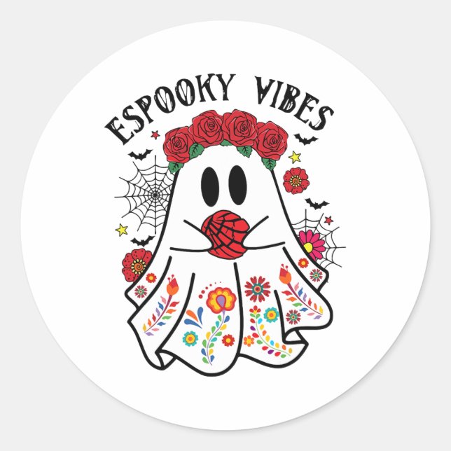 Espooky Vibes Halloween Ghost Mexican Concha Spook Runder Aufkleber (Vorderseite)