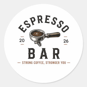 ☕ Espresso-Bar-Café-Mitarbeiter-Logo ☕ Runder Aufkleber