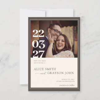 Espresso Beige Classic Minimalist Photo Wedding Save The Date