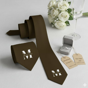 Espresso Benutzerdefiniertes Monogramm Hochzeits Krawatte