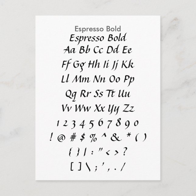 Espresso Bold - Zazzle Schriftart Sampler Sheet Postkarte (Vorderseite)
