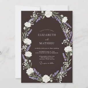 Espresso Braun Rustikale Lavendel Hochzeit Einladung