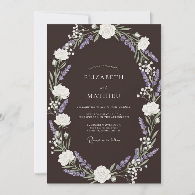 Espresso Braun Rustikale Lavendel Hochzeit Einladung (Vorderseite)