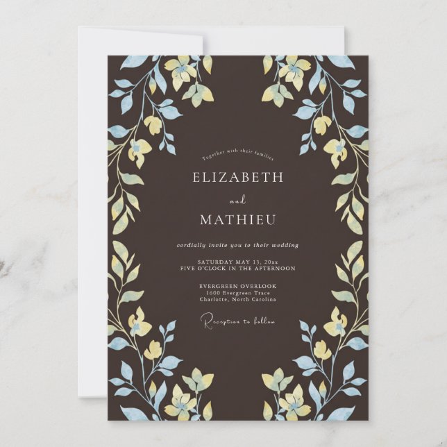 Espresso-Braune Etherische Botanische Hochzeit Einladung (Vorderseite)