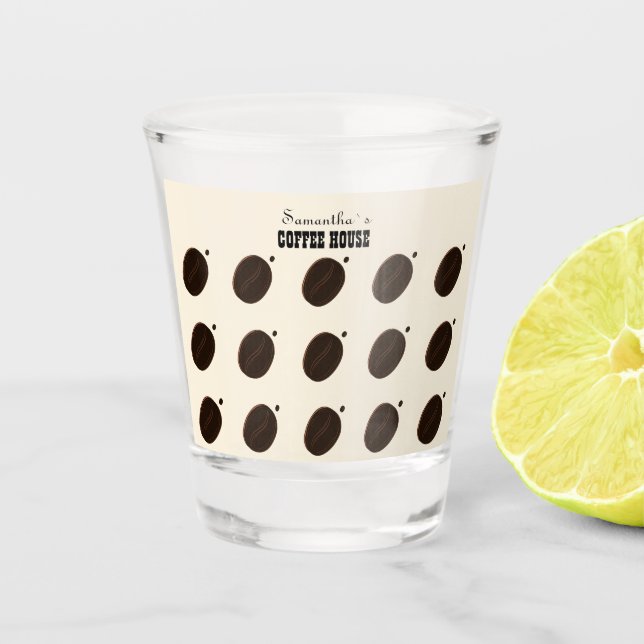 Espresso-Brauner-Kaffeebohnen-Muster-Café-Branding Schnapsglas (Vorderseite)