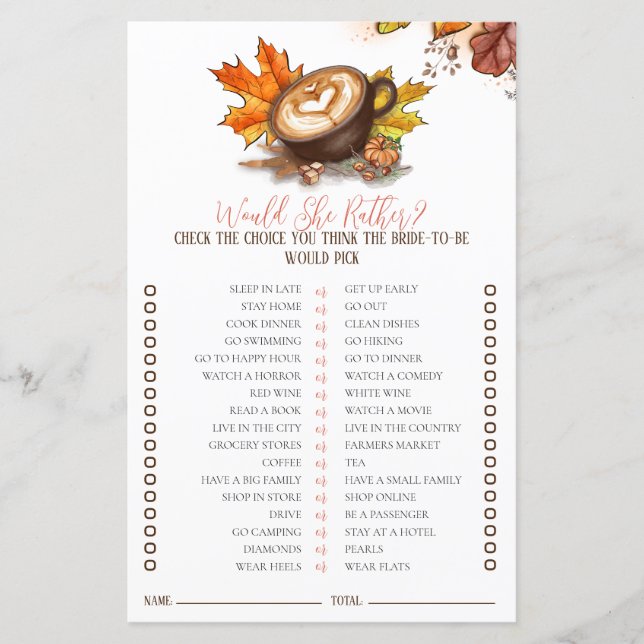 Espresso Brautparty Game würde sie eher (Vorderseite)