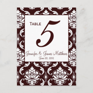 Espresso Brown Damask Wedding Tischnummer Card