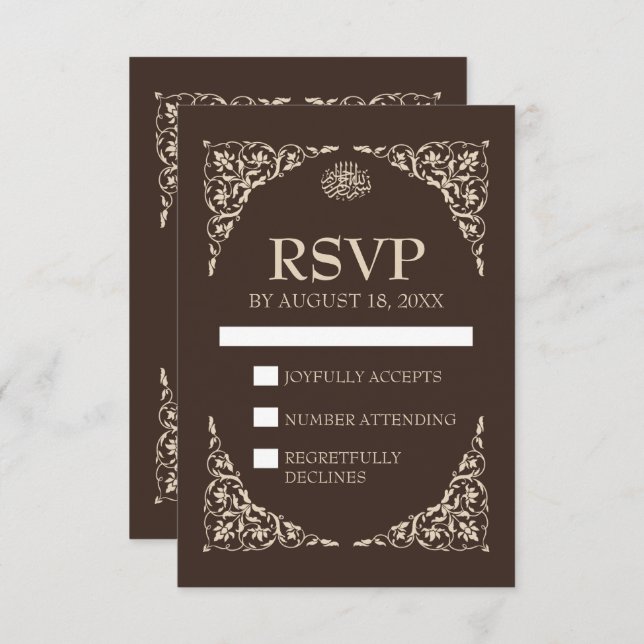 Espresso Brown Islamic Wedding RSVP Karte (Vorne/Hinten)