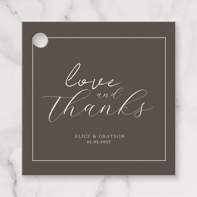 Espresso Brown Script Classic Minimalist Wedding Geschenkanhänger (Vorderseite)