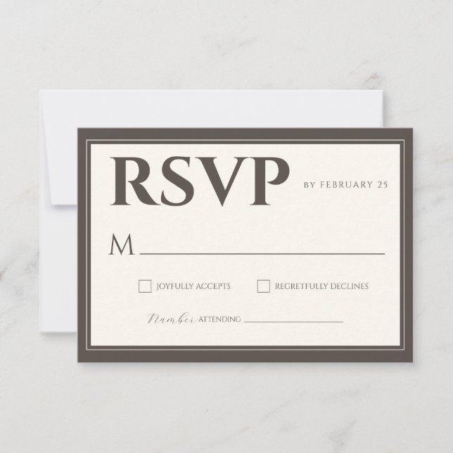 Espresso Brown Script Classic Minimalist Wedding RSVP Karte (Vorderseite)