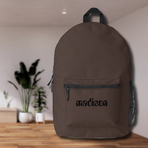 Espresso Brown und Personalisierter Schwarzer Name Bedruckter Rucksack