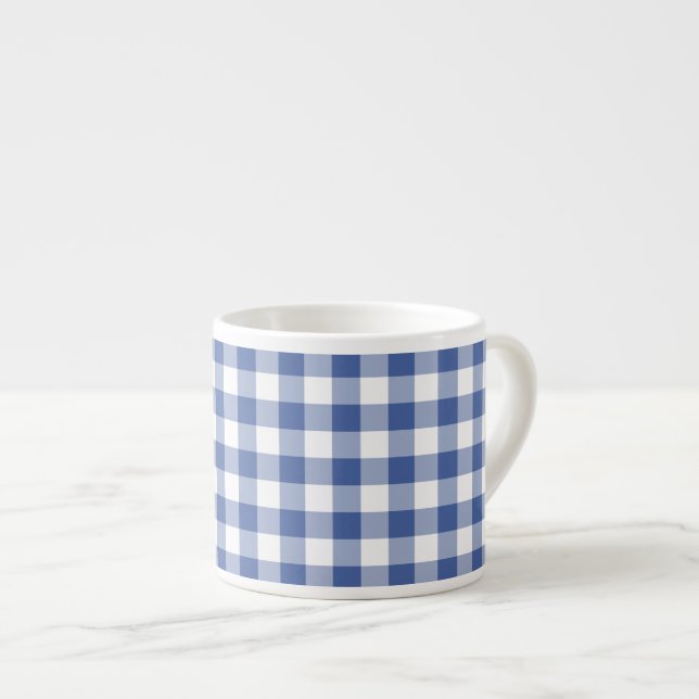 Espresso Coffee Tasse, Dark Blue Karo Gingham Espressotasse (Vorderseite Rechts)