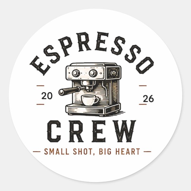 ☕ Espresso Crew Coffee Bar Personal Logo ☕ Runder Aufkleber (Vorderseite)