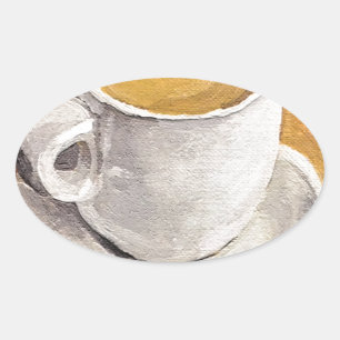 Espresso Cup und Saucer Ovaler Aufkleber