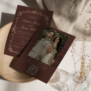 Espresso Floral Old Money QR-Code Foto Hochzeit Einladung