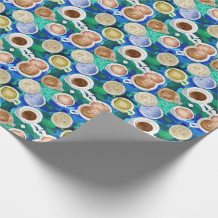 Espresso Green Coffee Cups Wasserfarbiges Muster Geschenkpapier