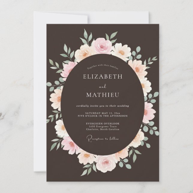 Espresso Lush Botanische Hochzeit Einladung (Vorderseite)