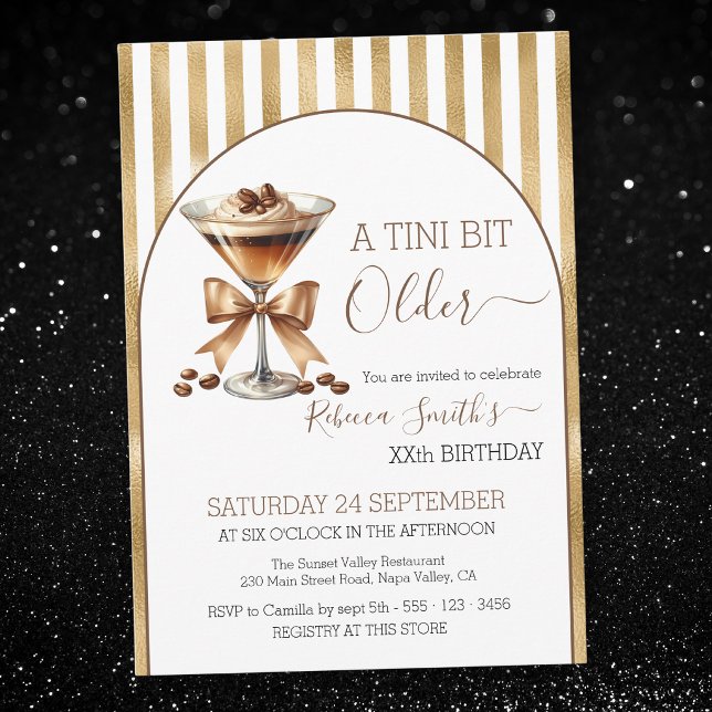 Espresso martini 'A tini bit Older' Gold Geburtsta Einladung (Von Creator hochgeladen)