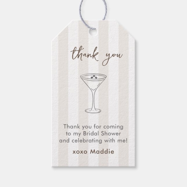 Espresso Martini Doodle Brautparty Gefältchen Geschenkanhänger (Vorderseite)