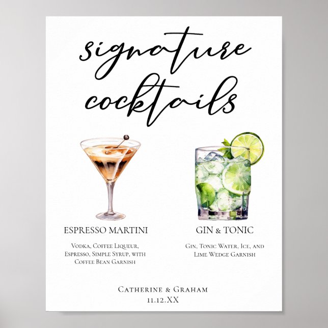 Espresso Martini Gin & Tonic Cocktail Hochzeitsmen Poster (Vorne)