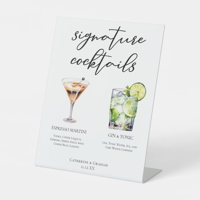 Espresso Martini Gin & Tonic Cocktail Hochzeitsmen Sockelschild (Vorderseite)