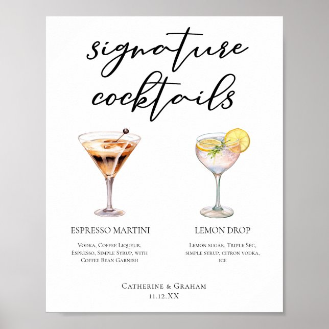Espresso Martini Lemon Drop Cocktails Hochzeitsmen Poster (Vorne)