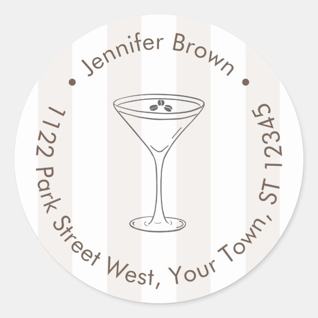 Espresso Martini Liebe Braut Rücksendeadresse Runder Aufkleber (Vorderseite)