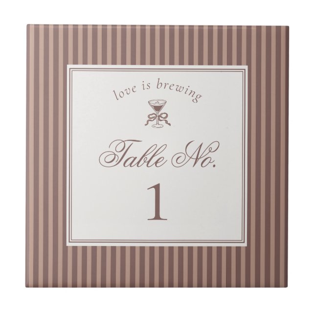 Espresso Martini Love Brewing Wedding Table Number Fliese (Vorderseite)