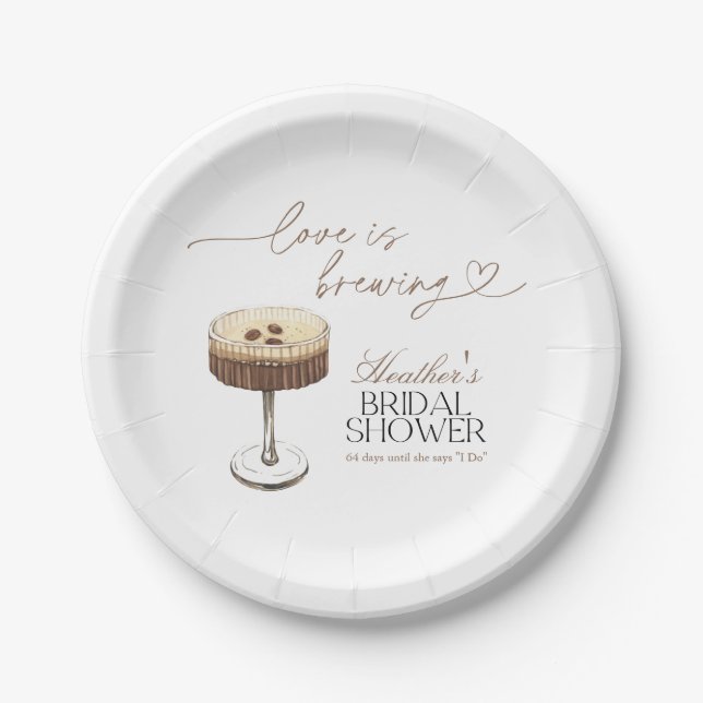 Espresso Martini Love Is Brewing Bridal Shower  Pappteller (Vorderseite)