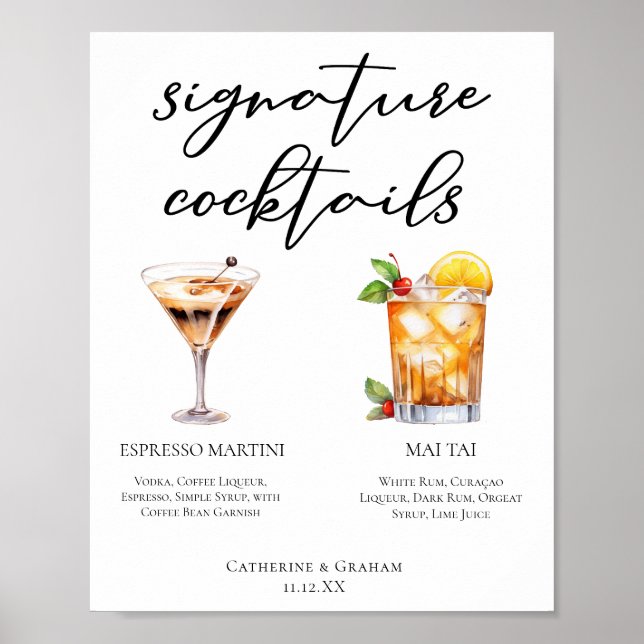 Espresso Martini Mai Tai Cocktails Hochzeitsmenü Poster (Vorne)