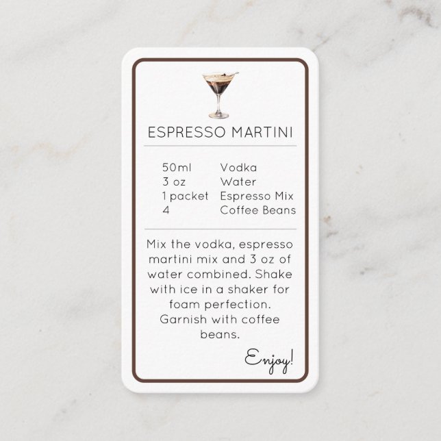 Espresso Martini Mini Cocktail Recipe Card Begleitkarte (Vorderseite)