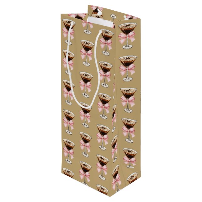 Espresso Martini Pattern Geschenktüte Für Weinflaschen (Rückseite Schrägansicht)