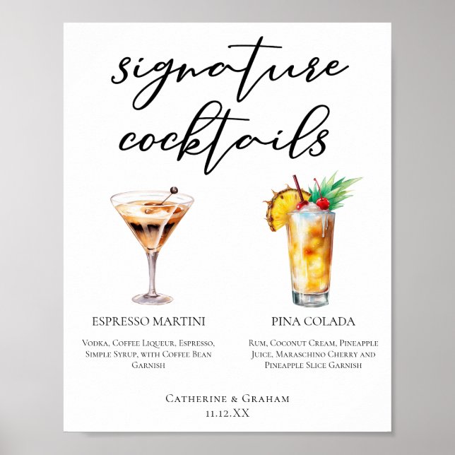 Espresso Martini Pina Colada Cocktails Menü Poster (Vorne)