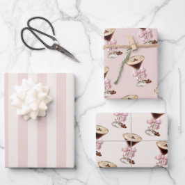 Espresso Martini Pink Bow Feminine Geschenkpapier Set