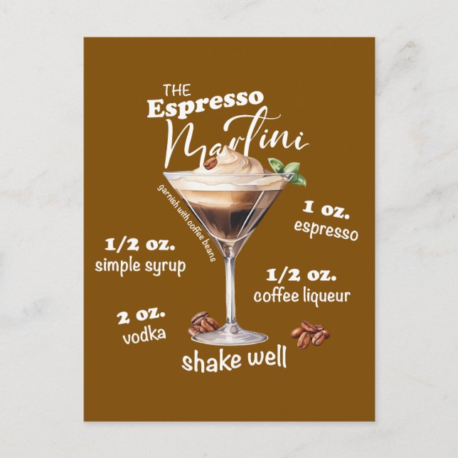 Espresso Martini Rezept Cocktail Illustration Postkarte (Vorderseite)
