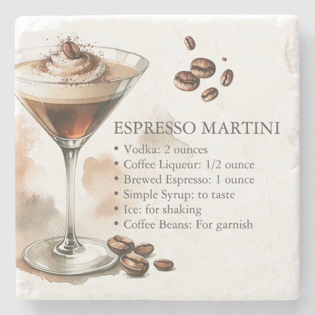 Espresso Martini Rezept Steinuntersetzer (Vorderseite)