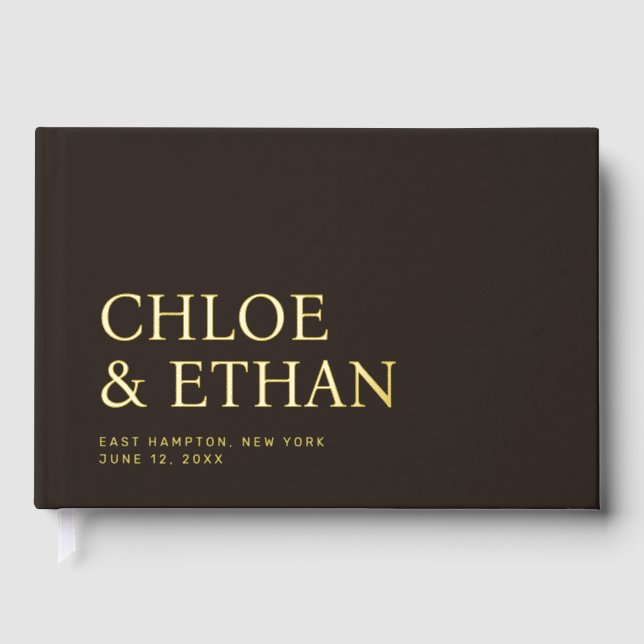 Espresso Modern Wedding Foil Gästebuch (Vorderseite)