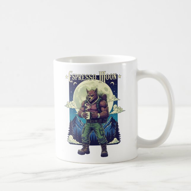 Espresso Moon Werewolf Camping Illustration Kaffeetasse (Rechts)