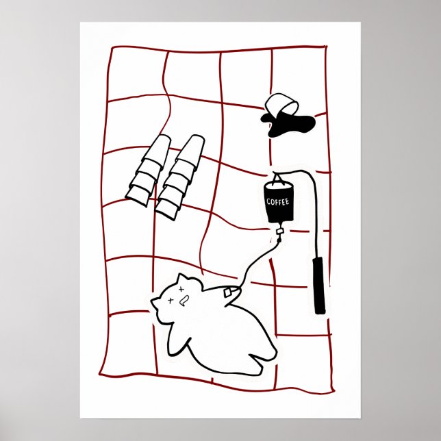 Espresso-Notfall — Katze mit Kaffeetropf-Humor Poster (Vorne)