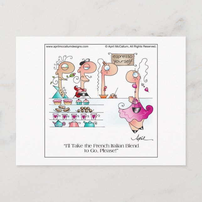 ESPRESSO SELBST! Cartoon Postkarte (Vorderseite)