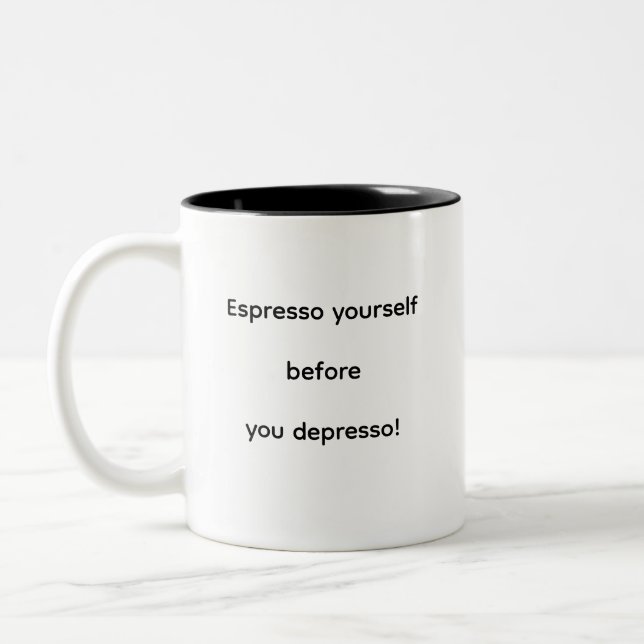 Espresso selbst vor dem Depresso! Zweifarbige Tasse (Links)