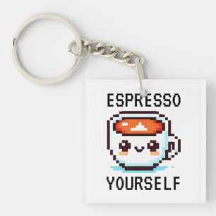 Espresso Sie selbst - Funny Pixel Art Coffee Desig Schlüsselanhänger