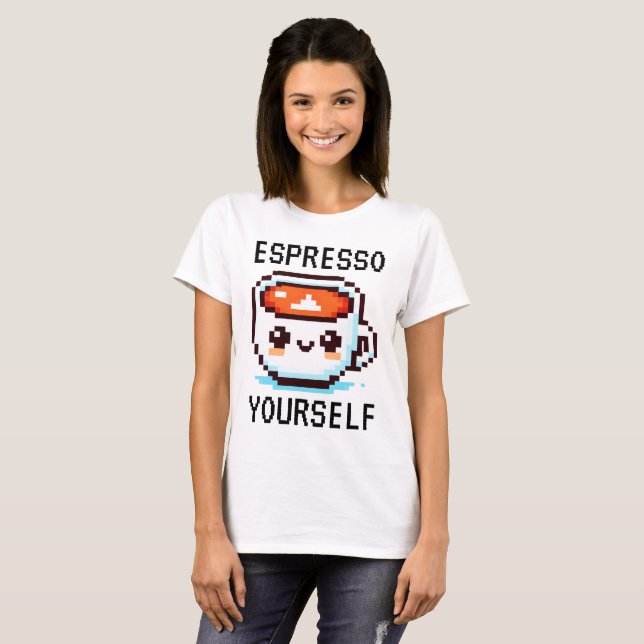 Espresso Sie selbst - Funny Pixel Art Coffee Desig T-Shirt (Vorne ganz)