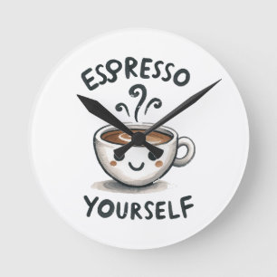 Espresso Sie selbst Kaffee Runde Wanduhr